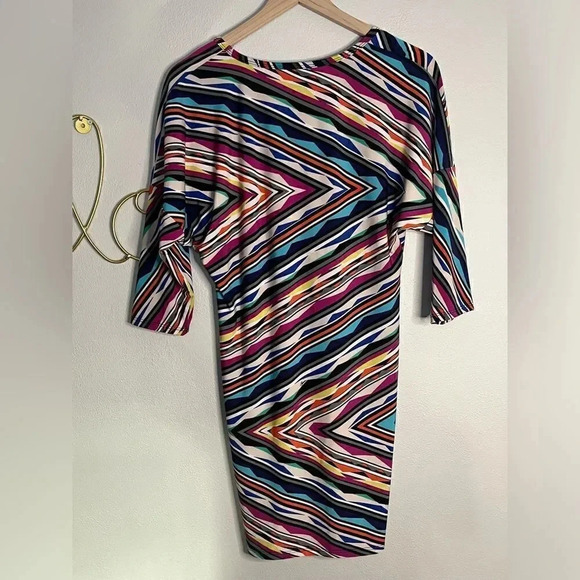 Trina Turk Multi Colored VNeck 3/4 Sleeved Knee Length Midi Dress | Small - Picture 2 of 5